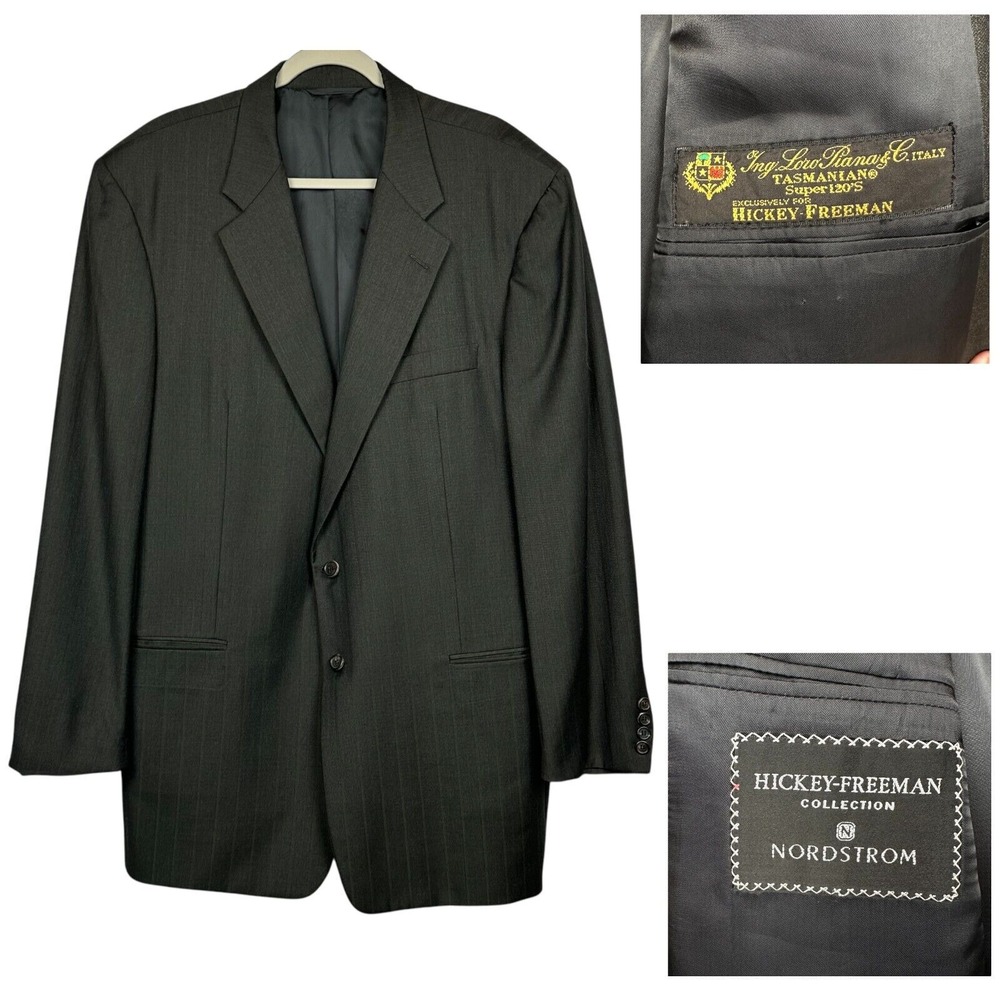 Loro Piana Hickey‎ Freeman Blazer 46 XL Grey Oakbrook Tasmanian Wool Super 120s
